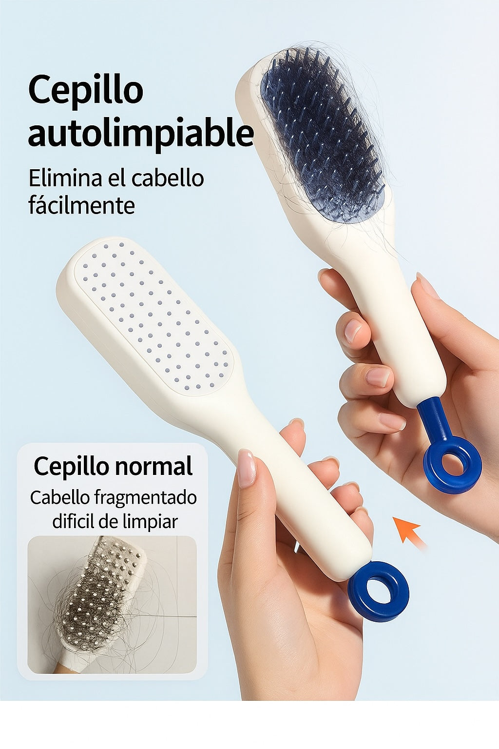 Cepillo autolimpiante, antienredos y con efecto masaje.